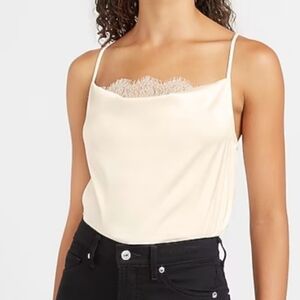 Express Satin Bodysuit – Size Large – Cream with Lace Detail